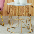 Orsina Mandoli White Marble Round Side Table with Gold Cage Base