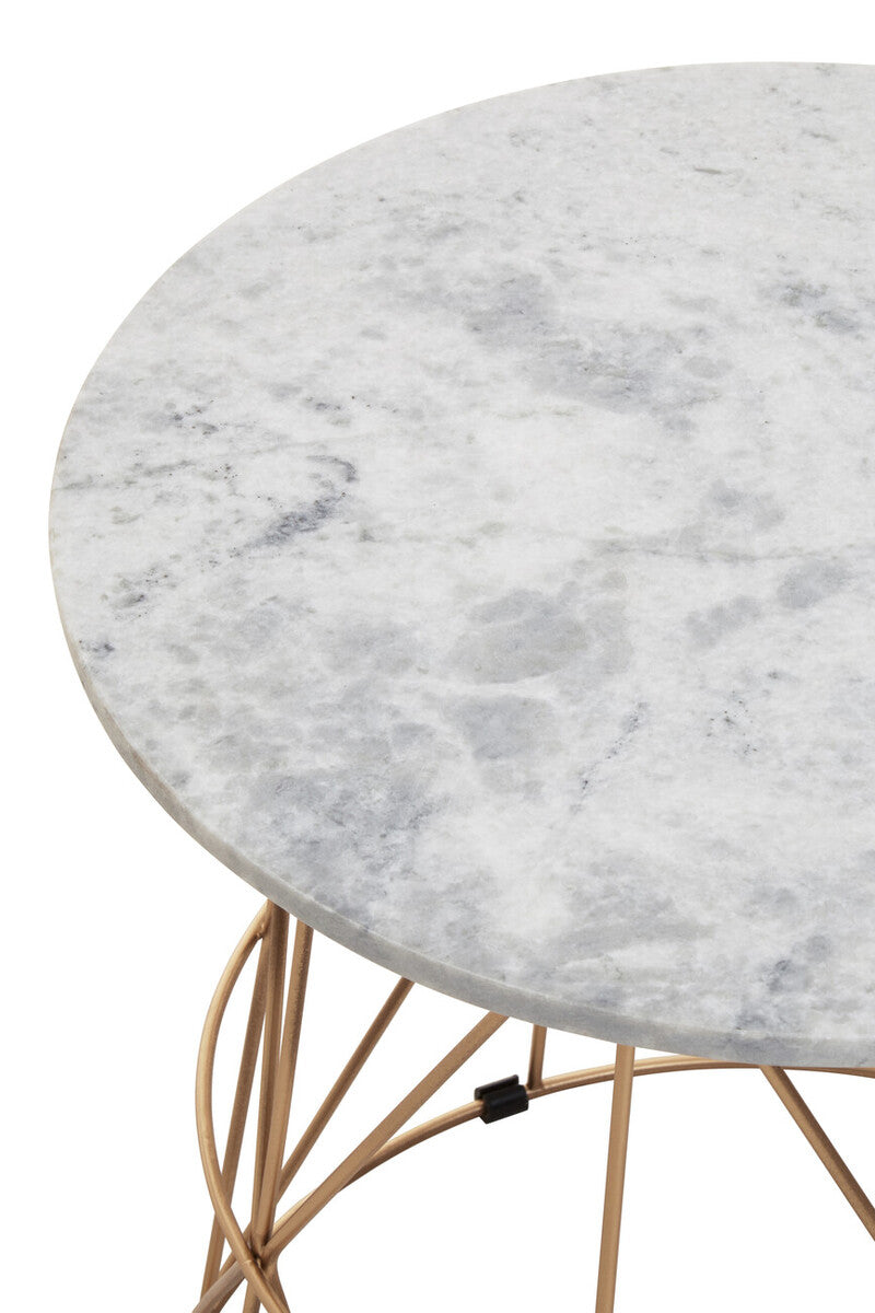 Orsina Mandoli White Marble Round Side Table with Gold Cage Base