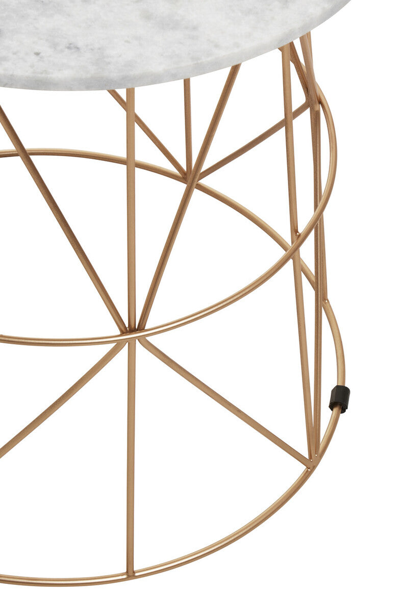 Orsina Mandoli White Marble Round Side Table with Gold Cage Base