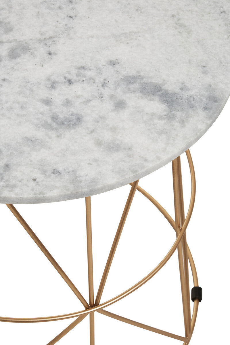 Orsina Mandoli White Marble Round Side Table with Gold Cage Base