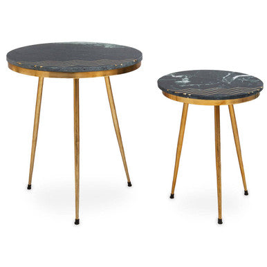 Orsina Nirav Green Marble Side Tables - Set of 2 with Gold Legs