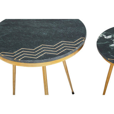 Orsina Nirav Green Marble Side Tables - Set of 2 with Gold Legs