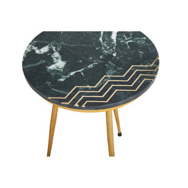 Orsina Nirav Green Marble Side Tables - Set of 2 with Gold Legs