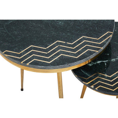 Orsina Nirav Green Marble Side Tables - Set of 2 with Gold Legs