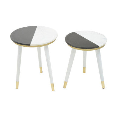 Orsina Nirav Black & White Marble Side Tables with Gold Tips - Set of 2
