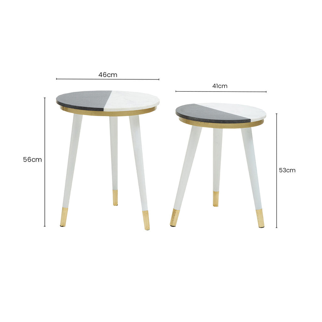 Orsina Nirav Black & White Marble Side Tables with Gold Tips - Set of 2