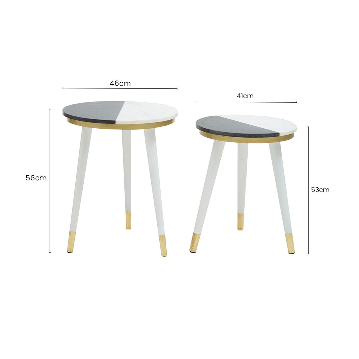 Orsina Nirav Black & White Marble Side Tables with Gold Tips - Set of 2