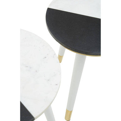 Orsina Nirav Black & White Marble Side Tables with Gold Tips - Set of 2