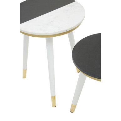 Orsina Nirav Black & White Marble Side Tables with Gold Tips - Set of 2