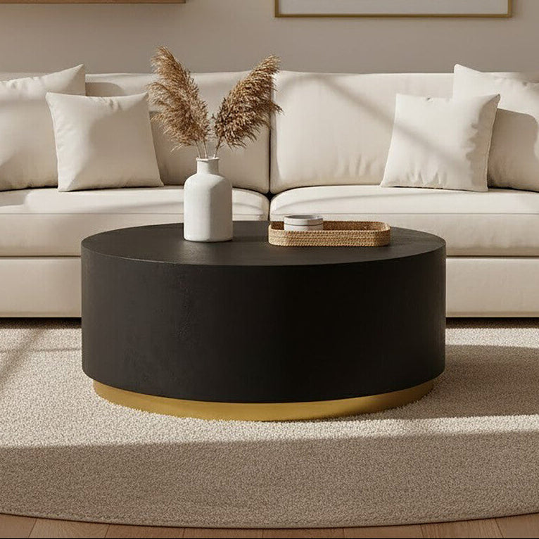 Orsina Naro Black Concrete Effect Square Coffee Table | Gold Metal