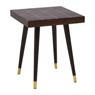 Orsina Naro Mango Wood Side Table | Square Dark Brown & Gold Legs