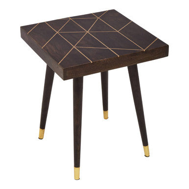 Orsina Naro Mango Wood Side Table | Square Dark Brown & Gold Legs