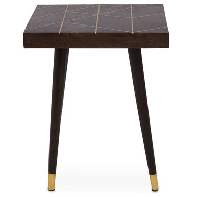 Orsina Naro Mango Wood Side Table | Square Dark Brown & Gold Legs