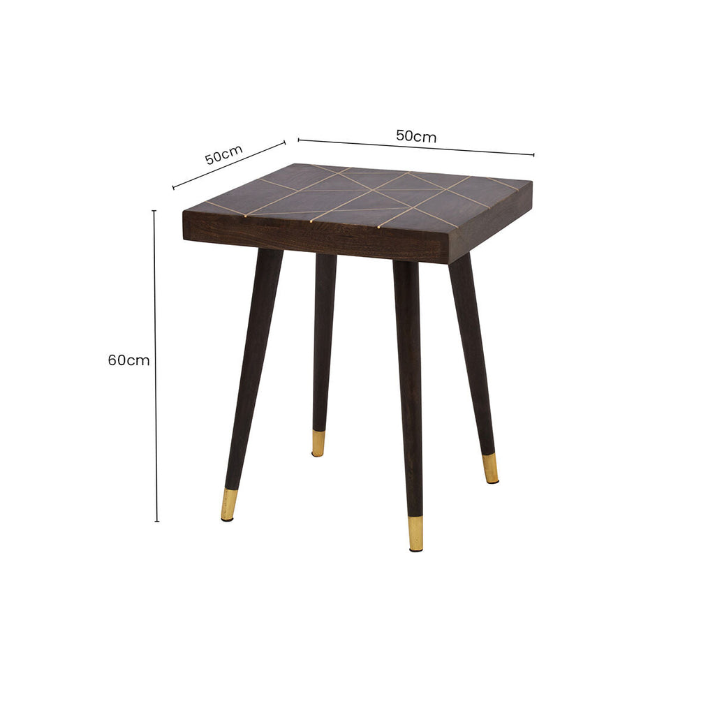 Orsina Naro Mango Wood Side Table | Square Dark Brown & Gold Legs