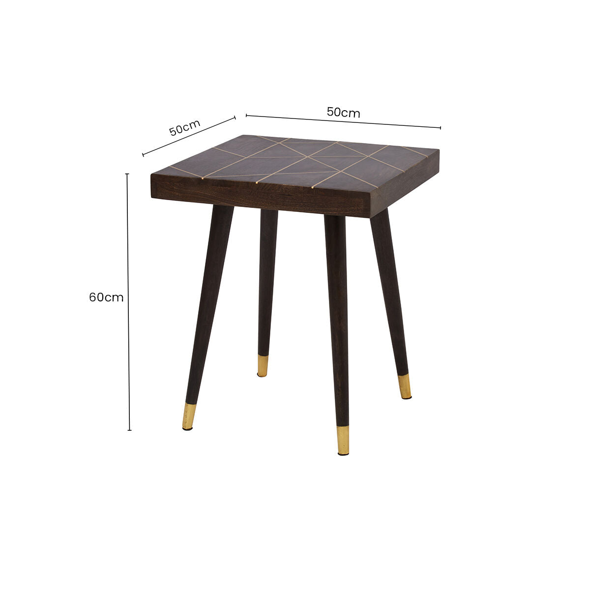 Orsina Naro Mango Wood Side Table | Square Dark Brown & Gold Legs