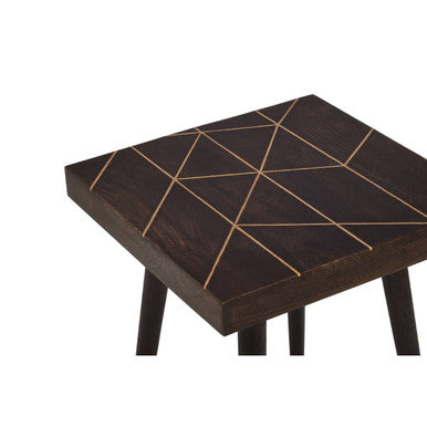 Orsina Naro Mango Wood Side Table | Square Dark Brown & Gold Legs
