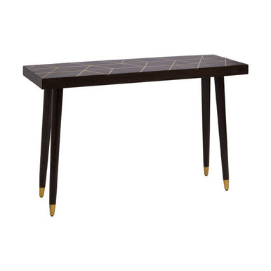 Orsina Naro Mango Wood Console Table | Brown with Gold Brass Inlay