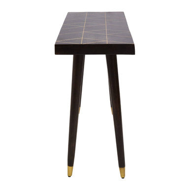 Orsina Naro Mango Wood Console Table | Brown with Gold Brass Inlay