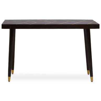 Orsina Naro Mango Wood Console Table | Brown with Gold Brass Inlay