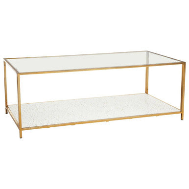 Orsina Novi Glass Coffee Table | White Terrazzo & Gold Metal Frame