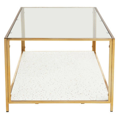 Orsina Novi Glass Coffee Table | White Terrazzo & Gold Metal Frame
