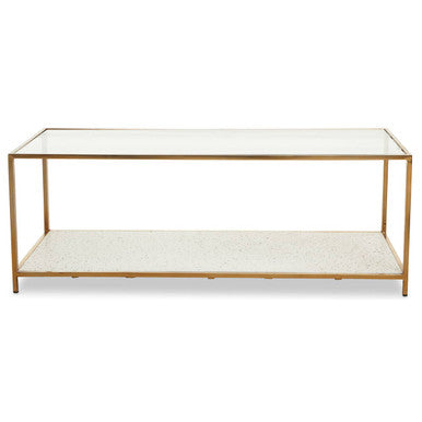 Orsina Novi Glass Coffee Table | White Terrazzo & Gold Metal Frame
