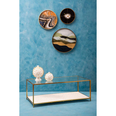 Orsina Novi Glass Coffee Table | White Terrazzo & Gold Metal Frame