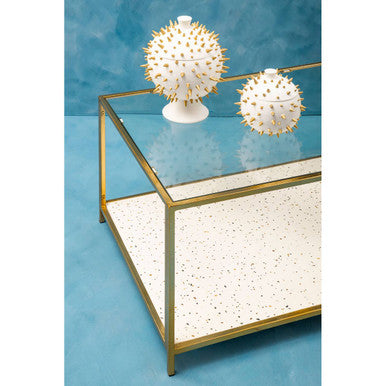 Orsina Novi Glass Coffee Table | White Terrazzo & Gold Metal Frame