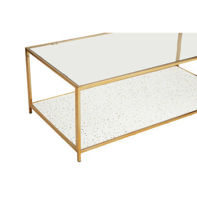 Orsina Novi Glass Coffee Table | White Terrazzo & Gold Metal Frame
