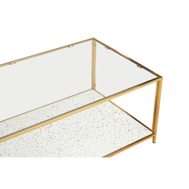 Orsina Novi Glass Coffee Table | White Terrazzo & Gold Metal Frame
