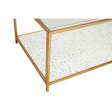 Orsina Novi Glass Coffee Table | White Terrazzo & Gold Metal Frame