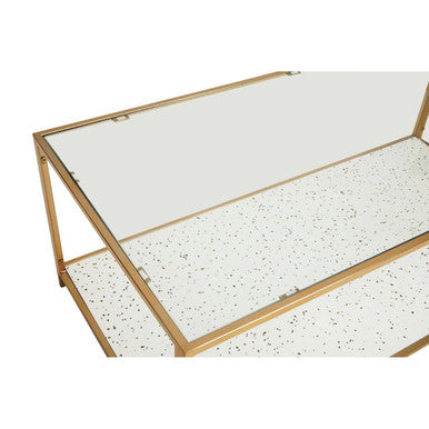 Orsina Novi Glass Coffee Table | White Terrazzo & Gold Metal Frame