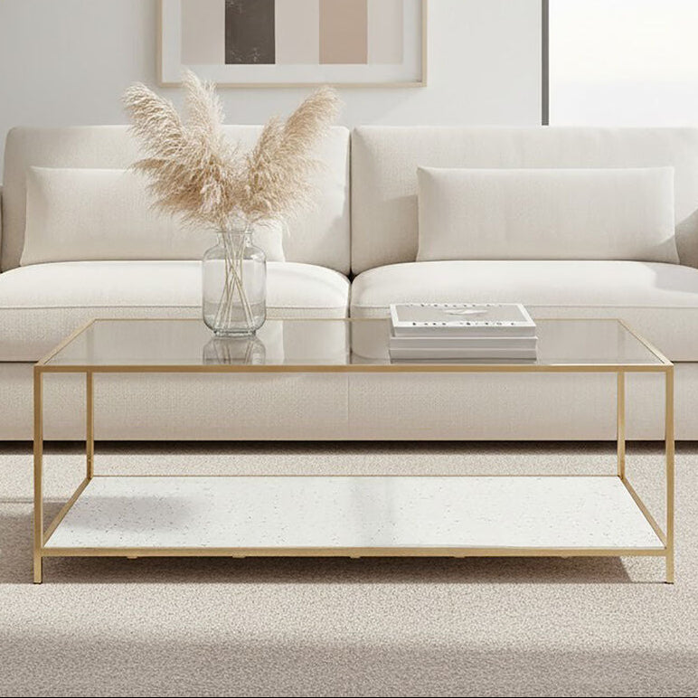 Orsina Novi Glass Coffee Table | White Terrazzo & Gold Metal Frame