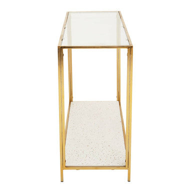 Orsina Novi Glass Console Table | Gold Metal Frame & White Terrazzo