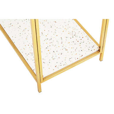 Orsina Novi Glass Console Table | Gold Metal Frame & White Terrazzo