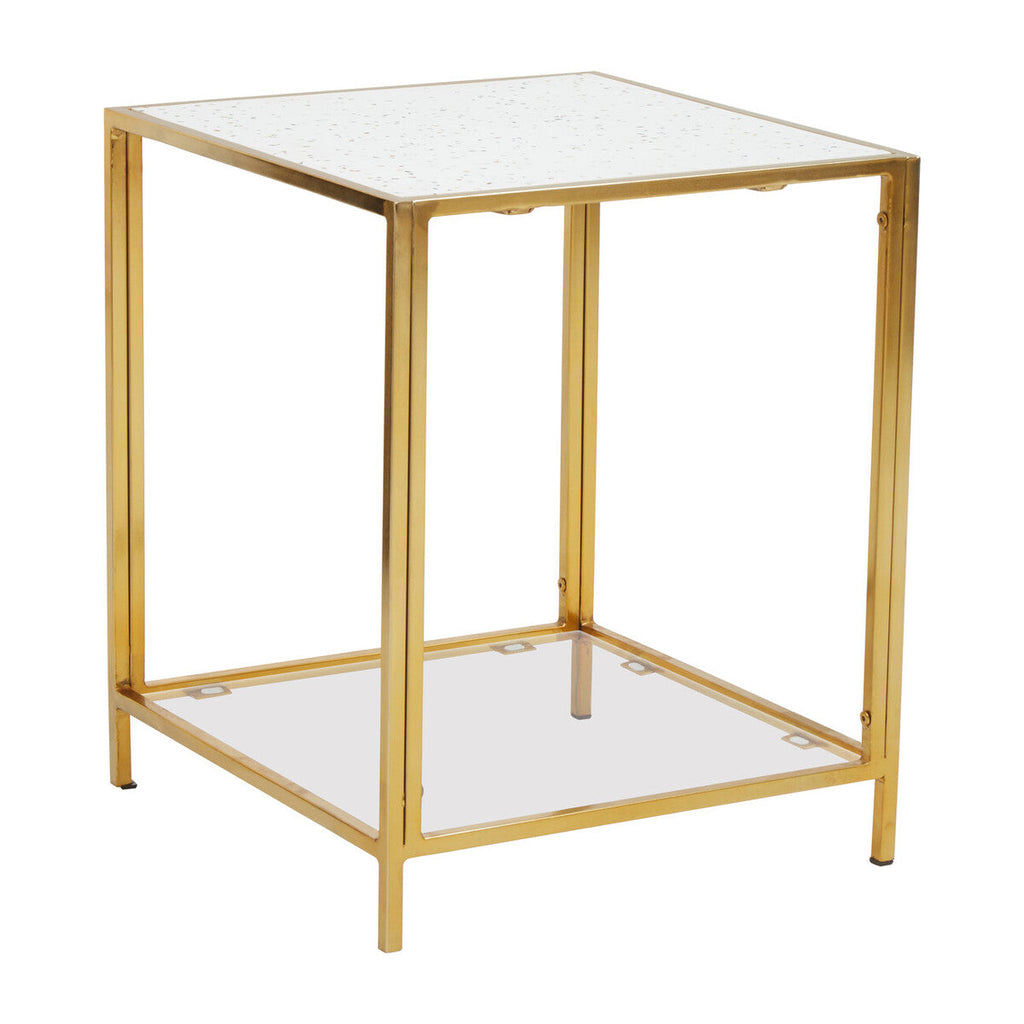 Orsina Novi Glass Side Table – Gold Metal Frame & White Terrazzo