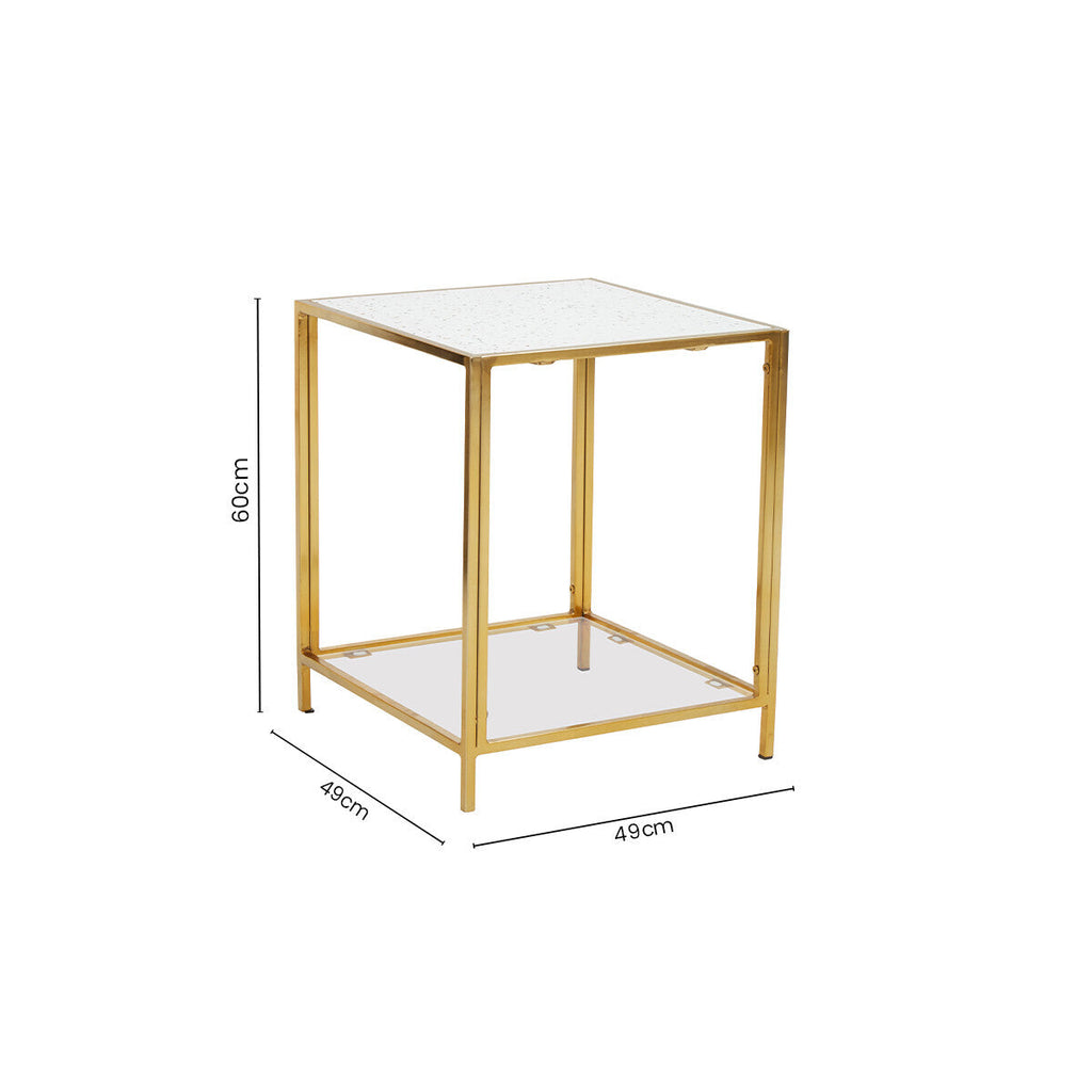 Orsina Novi Glass Side Table – Gold Metal Frame & White Terrazzo