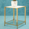 Orsina Novi Glass Side Table – Gold Metal Frame & White Terrazzo
