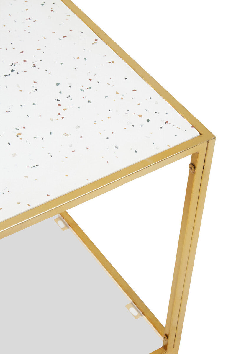 Orsina Novi Glass Side Table – Gold Metal Frame & White Terrazzo