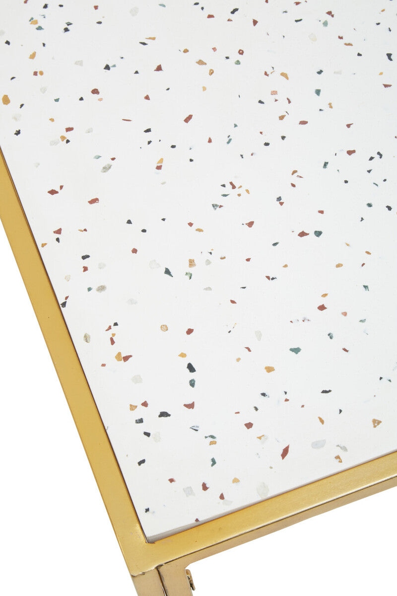 Orsina Novi Glass Side Table – Gold Metal Frame & White Terrazzo