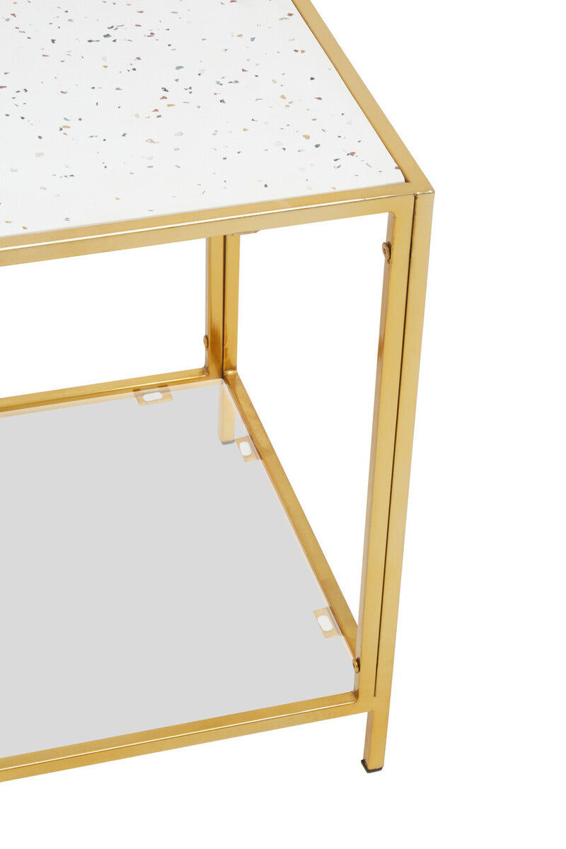 Orsina Novi Glass Side Table – Gold Metal Frame & White Terrazzo