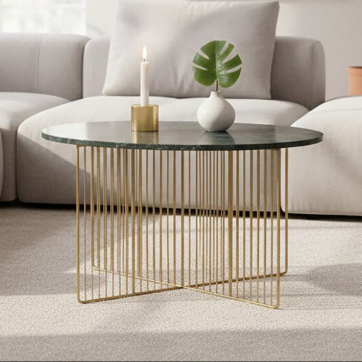 Orsina Nirav Green Marble Coffee Table with Gold Iron Base