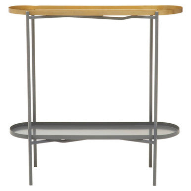 Orsina Kobra Console Table – Matte Gold & Grey Enamel Two-Tier Shelf