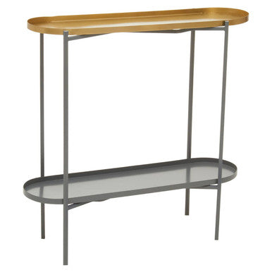 Orsina Kobra Console Table – Matte Gold & Grey Enamel Two-Tier Shelf