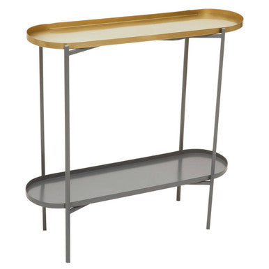 Orsina Kobra Console Table – Matte Gold & Grey Enamel Two-Tier Shelf