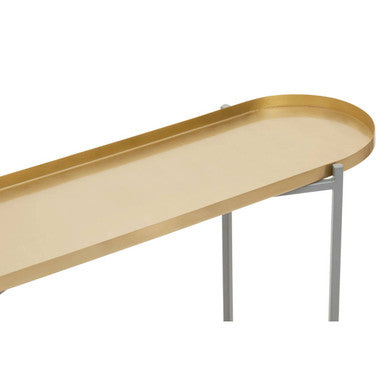 Orsina Kobra Console Table – Matte Gold & Grey Enamel Two-Tier Shelf