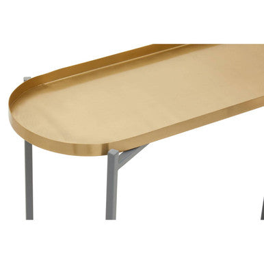 Orsina Kobra Console Table – Matte Gold & Grey Enamel Two-Tier Shelf