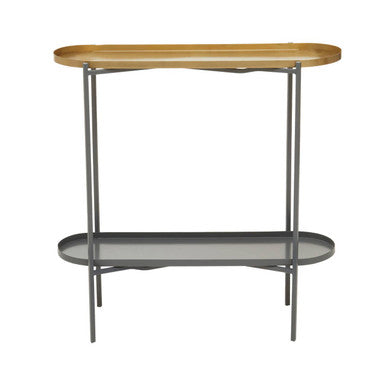 Orsina Kobra Console Table – Matte Gold & Grey Enamel Two-Tier Shelf