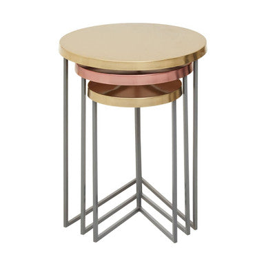 Orsina Kobra Nesting Side Tables - Set of 3 Gold and Grey Metal