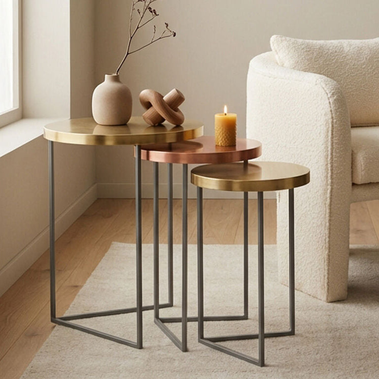 Orsina Kobra Nesting Side Tables - Set of 3 Gold and Grey Metal